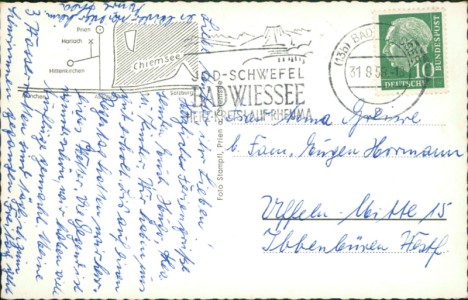 Adressseite der Ansichtskarte Prien a.Chiemsee, Pension Bauer, Harlach