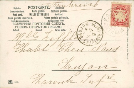 Adressseite der Ansichtskarte Illertissen, Teilansicht, sign. Atelier Eug. Felle Isny