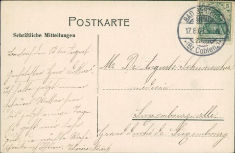 Adressseite der Ansichtskarte Bad Bertrich (Ulmen), St. Vincenz-Haus