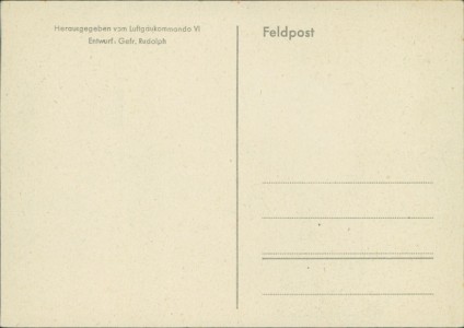 Adressseite der Ansichtskarte Feldpostkarte Kriegsweihnacht, Herausgegeben vom Luftgaukommando VI, Entwurf: Gefr. Rudolph