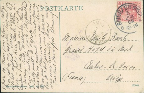 Adressseite der Ansichtskarte Biberach an der Riß-Jordanbad, Badhaus