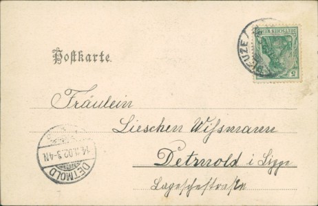 Adressseite der Ansichtskarte Dieuze, Totalansicht, Bahnhof - gare