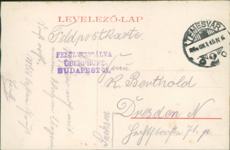 Adressseite der Ansichtskarte Timișoara / Temesvár / Temeswar, Coronini-ter, Coronini-Platz