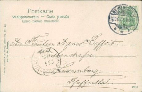 Adressseite der Ansichtskarte SMS Wettin, Linienschiff der Kaiserlichen Marine