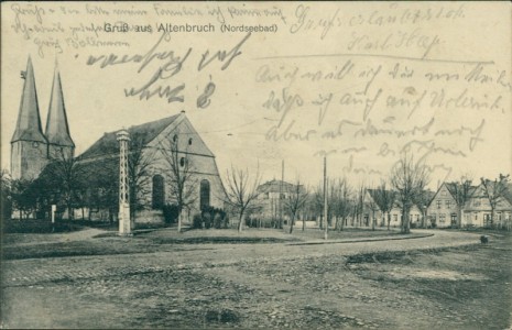 Alte Ansichtskarte Cuxhaven-Altenbruch, Teilansicht mit Kirche