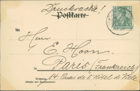 Adressseite der Ansichtskarte Neumünster, Grossflecken mit Rathaus