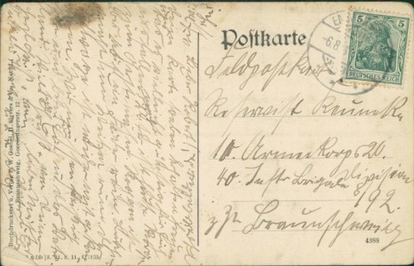 Adressseite der Ansichtskarte Emmerstedt (Helmstedt), Totalansicht, Hauptstraße, Geschäftshaus Chr. Hoche u. Kirche, Schule und Pfarrhaus