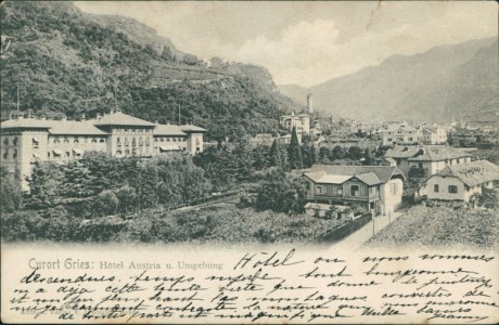 Alte Ansichtskarte Bozen-Gries, Hotel Austria u. Umgebung