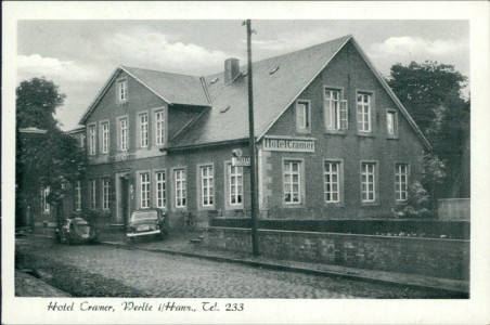 Alte Ansichtskarte Werlte i/Hann., Hotel Cramer, Tel. 233