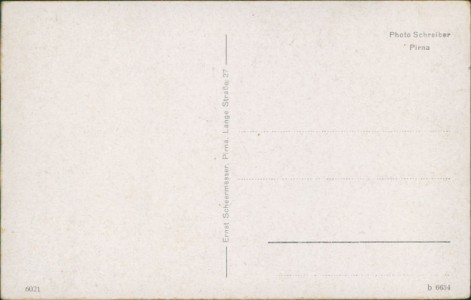 Adressseite der Ansichtskarte Pirna, Marktplatz, Breitestr., Deutsche Oberschule, Weststr. m. Hospital