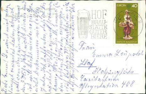 Adressseite der Ansichtskarte Hof (Saale), Konditorei-Café Luitpold