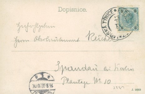 Adressseite der Ansichtskarte Týnec nad Labem / Elbeteinitz, Teilansicht