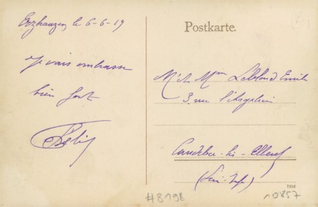 Adressseite der Ansichtskarte Darmstadt, Stiftstraße