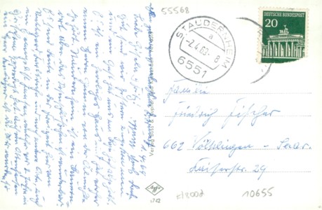 Adressseite der Ansichtskarte Staudernheim, Panorama