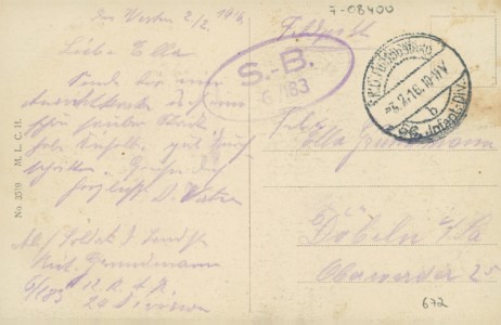 Adressseite der Ansichtskarte Vouziers, Marktplatz mit Soldaten