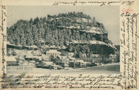 Alte Ansichtskarte Oybin, Teilansicht im Schnee