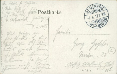 Adressseite der Ansichtskarte Reinsberg, Schloß (Gebäude mit goldenen Fenstern)