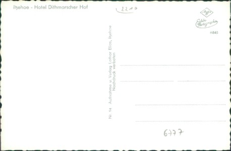 Adressseite der Ansichtskarte Itzehoe, Hotel Dithmarscher Hof, VW Käfer