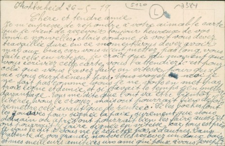 Adressseite der Ansichtskarte Herzogenrath-Kohlscheid, Wohlfahrtshaus mit Oststrasse