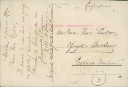 Adressseite der Ansichtskarte Straelen, Partie an der Evgl. Kirche (OBERER RAND BESCHNITTEN)