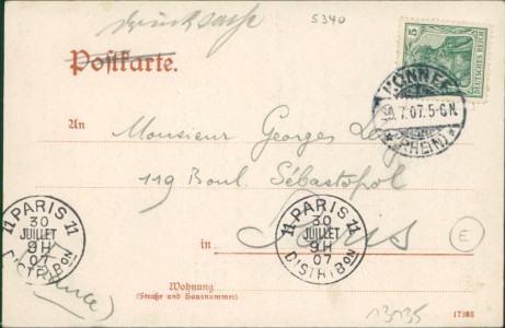 Adressseite der Ansichtskarte Bad Honnef, Forsthaus Löwenburg