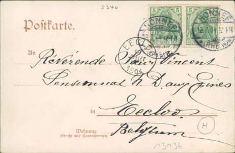 Adressseite der Ansichtskarte Bad Honnef, Höhere Töchterschule, Pensionat St. Joseph, Jugendstil-Dekor