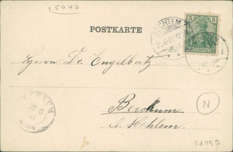 Adressseite der Ansichtskarte Kall-Keldenich, Pfarrkirche, Straßenpartie, Kirche m. Pastorat