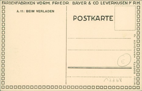Adressseite der Ansichtskarte Leverkusen, Farbenfabriken vorm. Friedr. Bayer & Co. A. 11: Beim Verladen