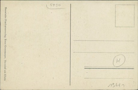 Adressseite der Ansichtskarte Neuwied, Gesamtansicht, sign. Schneidewind 1910