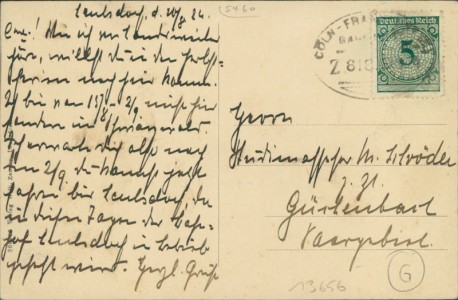 Adressseite der Ansichtskarte Leubsdorf (Linz am Rhein), Hotel-Restaurant Vater Rhein, Burg, Rheinansicht des Dorfes