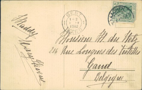 Adressseite der Ansichtskarte Aachen, Hauptbahnhof