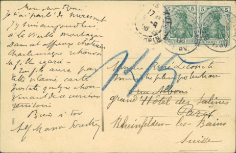 Adressseite der Ansichtskarte , Emmaburg bei Altenberg