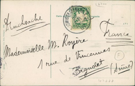 Adressseite der Ansichtskarte Ludwigshafen am Rhein, Partie beim Jubiläumsbrunnen