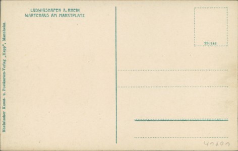 Adressseite der Ansichtskarte Ludwigshafen am Rhein, Wartehaus am Marktplatz