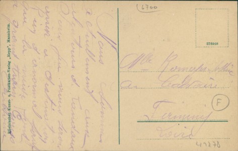 Adressseite der Ansichtskarte Ludwigshafen am Rhein, Prinzregentenstrasse mit Straßenbahn