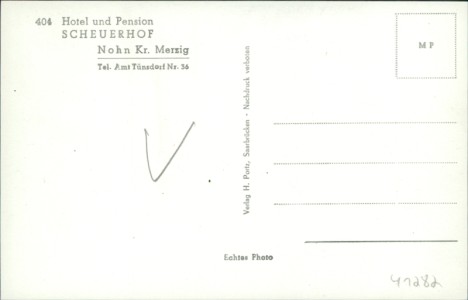 Adressseite der Ansichtskarte Mettlach-Nohn, Hotel und Pension Scheuerhof
