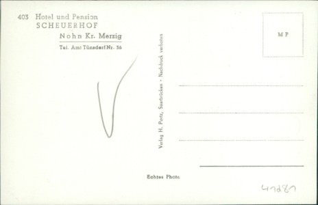 Adressseite der Ansichtskarte Mettlach-Nohn, Hotel und Pension Scheuerhof