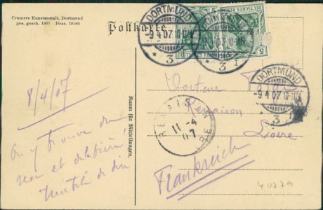 Adressseite der Ansichtskarte Dortmund, Wintergarten, Besitzer Ewald Risse