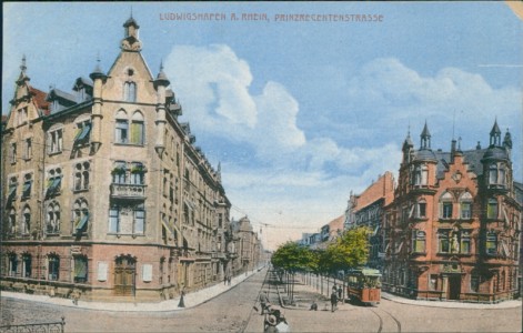 Alte Ansichtskarte Ludwigshafen am Rhein, Prinzregentenstrasse mit Straßenbahn