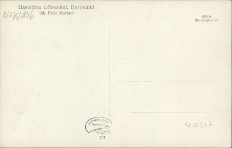 Adressseite der Ansichtskarte Dortmund, Gaststätte Löwenhof
