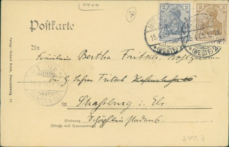 Adressseite der Ansichtskarte Münster-Handorf, Wersepartie bei Handorf