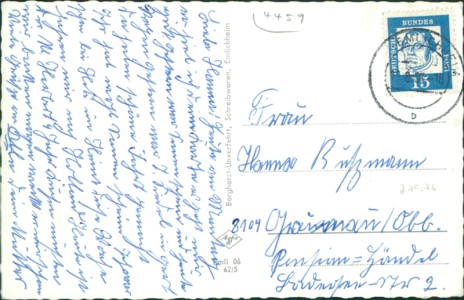 Adressseite der Ansichtskarte Emlichheim, Hauptstraße mit Apotheke