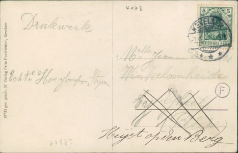 Adressseite der Ansichtskarte Kevelaer, Hauptstrasse