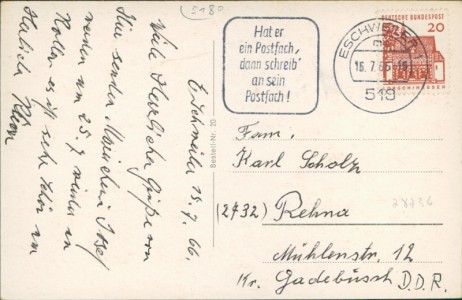 Adressseite der Ansichtskarte Eschweiler, Am Talbahnhof