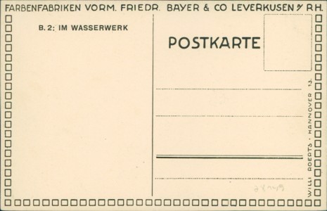 Adressseite der Ansichtskarte Leverkusen, Farbenfabriken vorm. Friedr. Bayer & Co. B.2: Im Wasserwerk