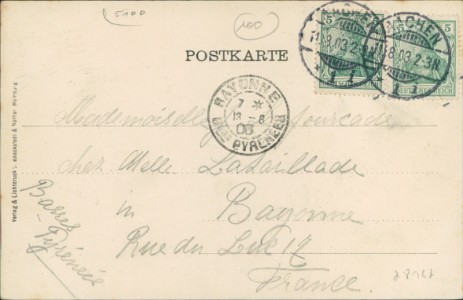 Adressseite der Ansichtskarte Aachen, Elisenbrunnen, Jugendstil