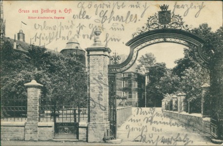 Alte Ansichtskarte Bedburg, Ritter-Akademie, Zugang