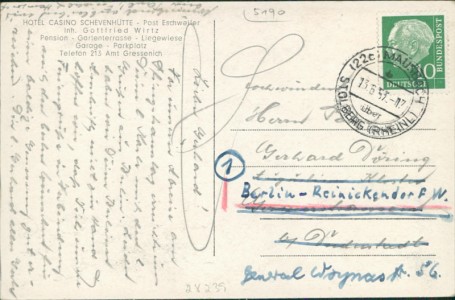 Adressseite der Ansichtskarte Stolberg (Rhld.)-Schevenhütte, Gesamtansicht