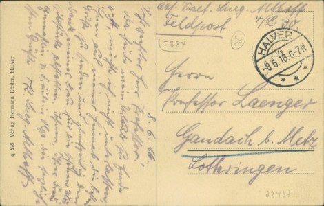 Adressseite der Ansichtskarte Halver, Gesamtansicht mit Bahnhof