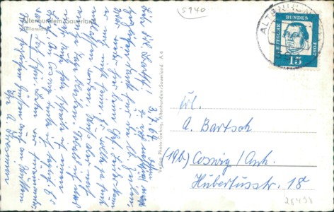 Adressseite der Ansichtskarte Lennestadt-Altenhundem, Teilansicht mit Bahnstrecke